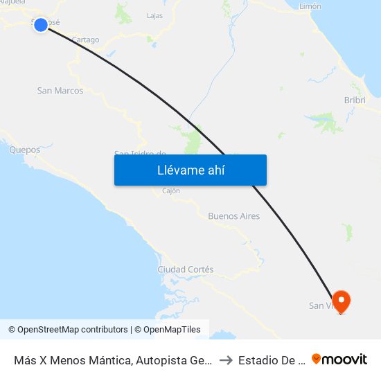 Más X Menos Mántica, Autopista General Cañas San José to Estadio De Sabalito map