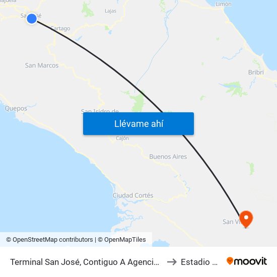 Terminal San José, Contiguo A Agencia Western Union Avenida Segunda to Estadio De Sabalito map