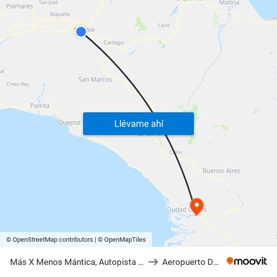 Más X Menos Mántica, Autopista General Cañas San José to Aeropuerto De Palmar Sur map