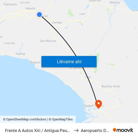 Frente A Autos Xiri / Antigua Peugeot, La Valencia Heredia to Aeropuerto De Palmar Sur map