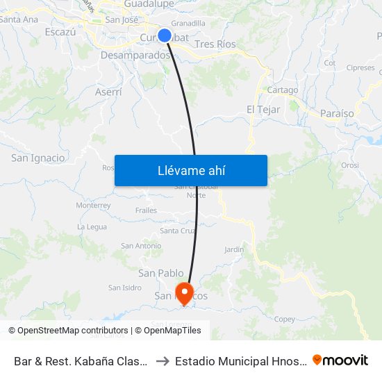 Bar & Rest. Kabaña Classic, Curridabat to Estadio Municipal Hnos Umaña Parra map