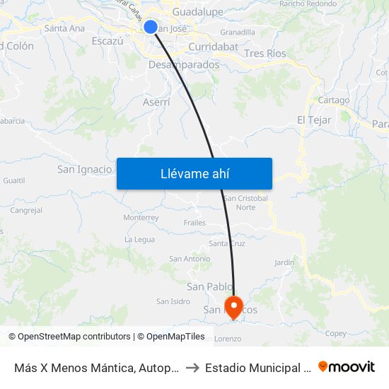 Más X Menos Mántica, Autopista General Cañas San José to Estadio Municipal Hnos Umaña Parra map