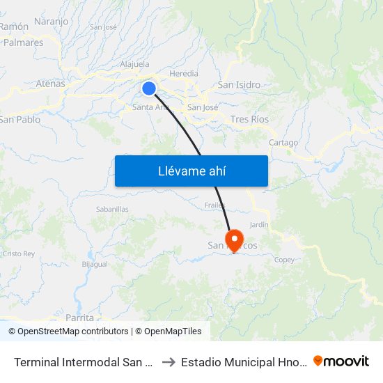 Terminal Intermodal San Antonio De Belén to Estadio Municipal Hnos Umaña Parra map