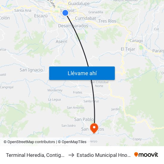 Terminal Heredia, Contiguo A Súper Fácil to Estadio Municipal Hnos Umaña Parra map