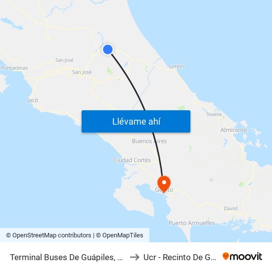 Terminal Buses De Guápiles, Pococí to Ucr - Recinto De Golfito map