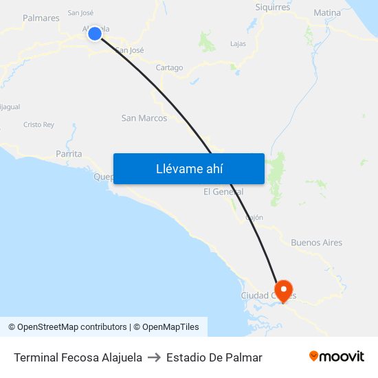 Terminal Fecosa Alajuela to Estadio De Palmar map