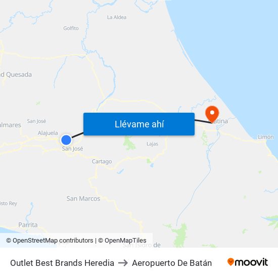 Outlet Best Brands Heredia to Aeropuerto De Batán map