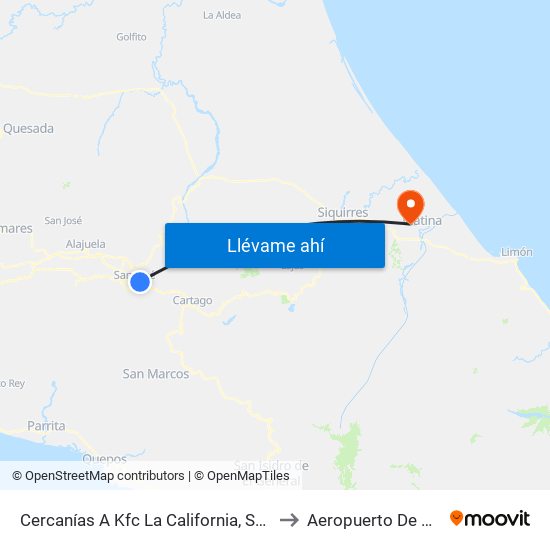 Cercanías A Kfc La California, San José to Aeropuerto De Batán map