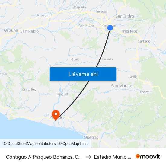 Contiguo A Parqueo Bonanza, Cuesta De Moras San José to Estadio Municipal De Parrrita map