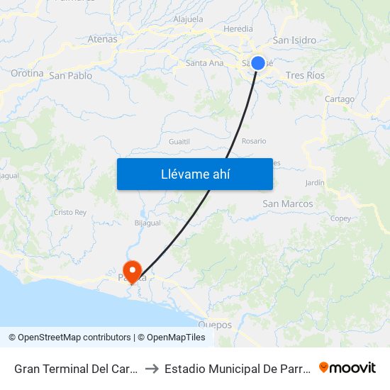 Gran Terminal Del Caribe to Estadio Municipal De Parrrita map