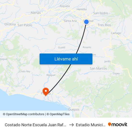 Costado Norte Escuela Juan Rafael Mora, Pitahaya San José to Estadio Municipal De Parrrita map