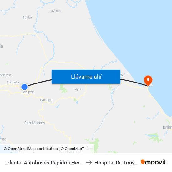 Plantel Autobuses Rápidos Heredianos, Pirro Heredia to Hospital Dr. Tony Facio Castro map