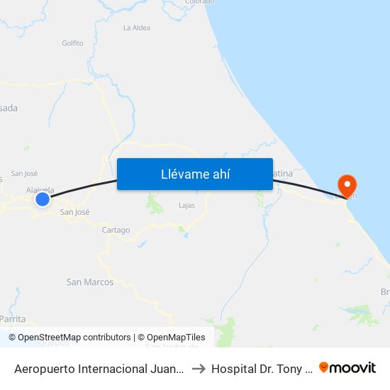 Aeropuerto Internacional Juan Santamaría, Alajuela to Hospital Dr. Tony Facio Castro map