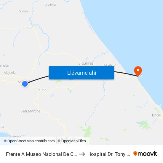 Frente A  Museo Nacional De Costa Rica, San José to Hospital Dr. Tony Facio Castro map