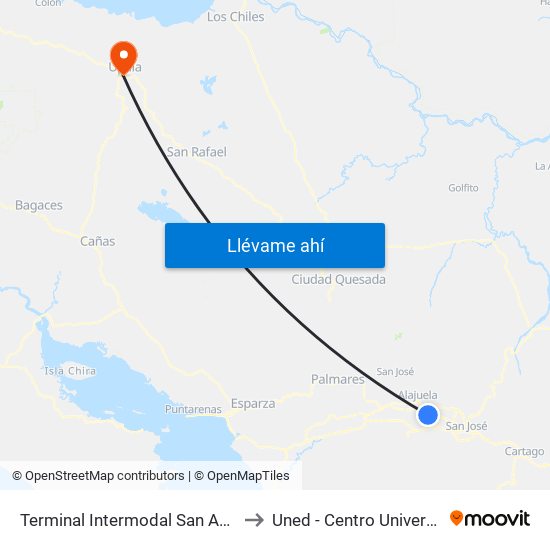 Terminal Intermodal San Antonio De Belén to Uned - Centro Universitario Upala map