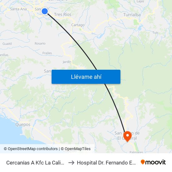 Cercanías A Kfc La California, San José to Hospital Dr. Fernando Escalante Pradilla map