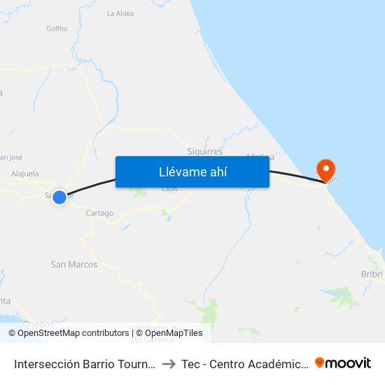 Intersección Barrio Tournon, San José to Tec - Centro Académico De Limón map