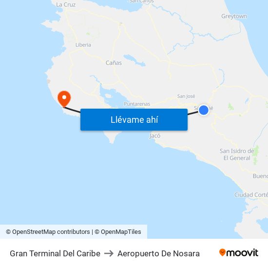 Gran Terminal Del Caribe to Aeropuerto De Nosara map