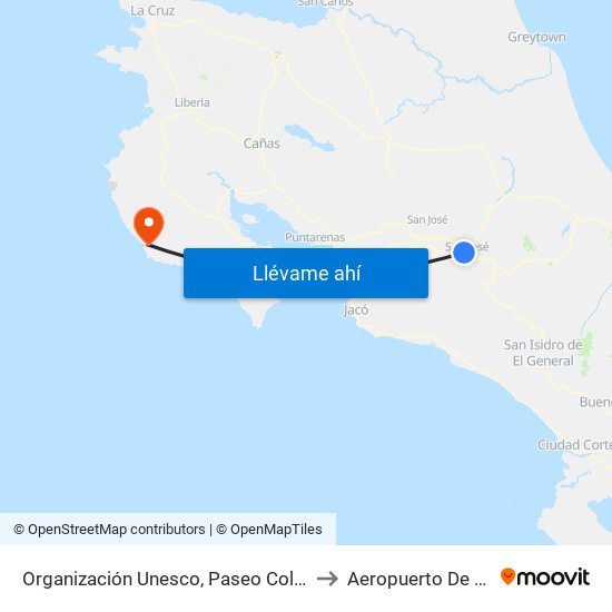 Organización Unesco, Paseo Colón San José to Aeropuerto De Nosara map