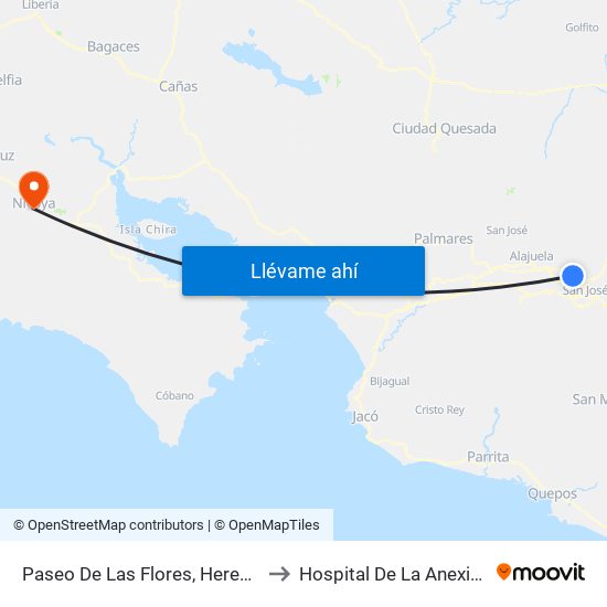 Paseo De Las Flores, Heredia to Hospital De La Anexión map