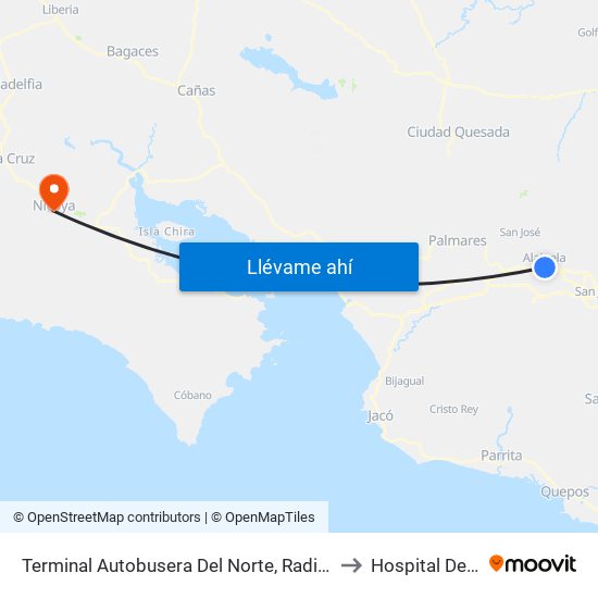 Terminal Autobusera Del Norte, Radial Francisco J. Orlich Alajuela to Hospital De La Anexión map