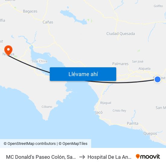 MC Donald's Paseo Colón, San José to Hospital De La Anexión map