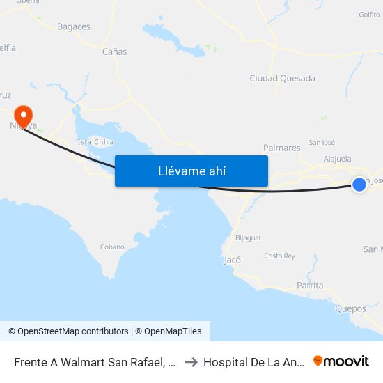 Frente A Walmart San Rafael, Escazú to Hospital De La Anexión map