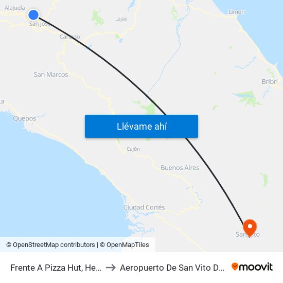 Frente A Pizza Hut, Heredia to Aeropuerto De San Vito De Java map