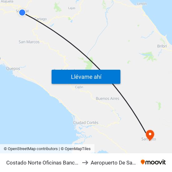 Costado Norte Oficinas Banco Nacional San José to Aeropuerto De San Vito De Java map