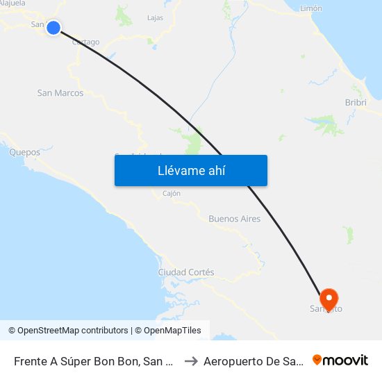 Frente A Súper Bon Bon, San Pedro Montes De Oca to Aeropuerto De San Vito De Java map