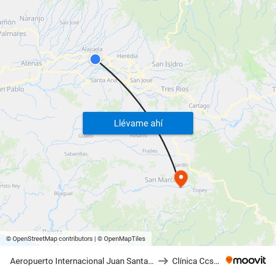 Aeropuerto Internacional Juan Santamaría, Alajuela to Clínica Ccss Dota map