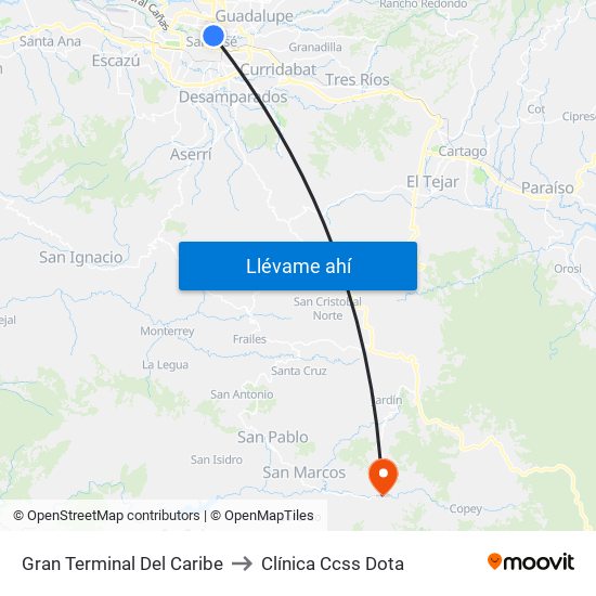 Gran Terminal Del Caribe to Clínica Ccss Dota map