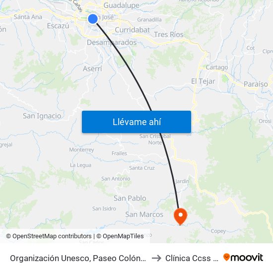 Organización Unesco, Paseo Colón San José to Clínica Ccss Dota map