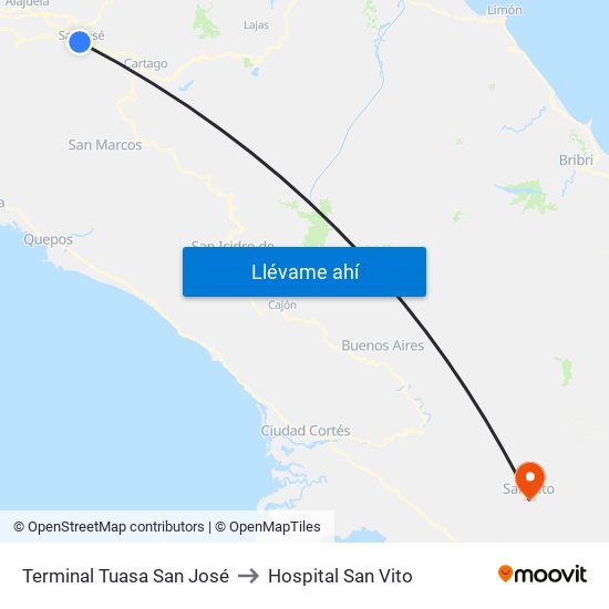 Terminal Tuasa San José to Hospital San Vito map