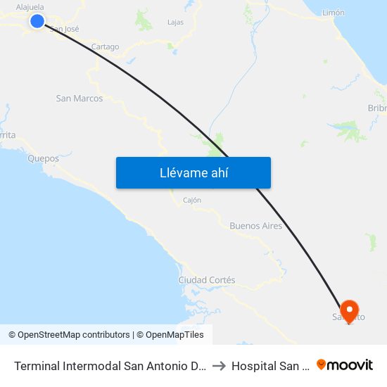 Terminal Intermodal San Antonio De Belén to Hospital San Vito map