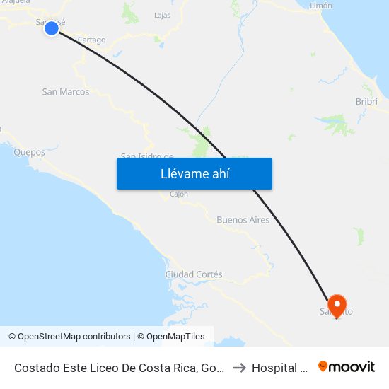 Costado Este Liceo De Costa Rica, González Víquez San José to Hospital San Vito map