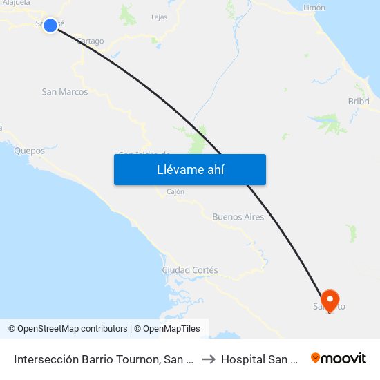 Intersección Barrio Tournon, San José to Hospital San Vito map