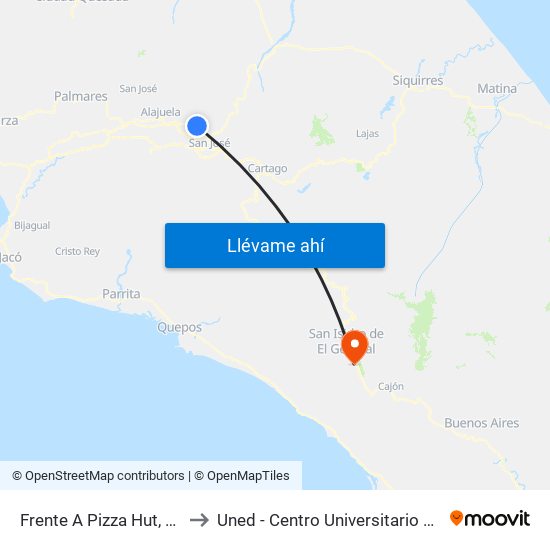 Frente A Pizza Hut, Heredia to Uned - Centro Universitario San Isidro map