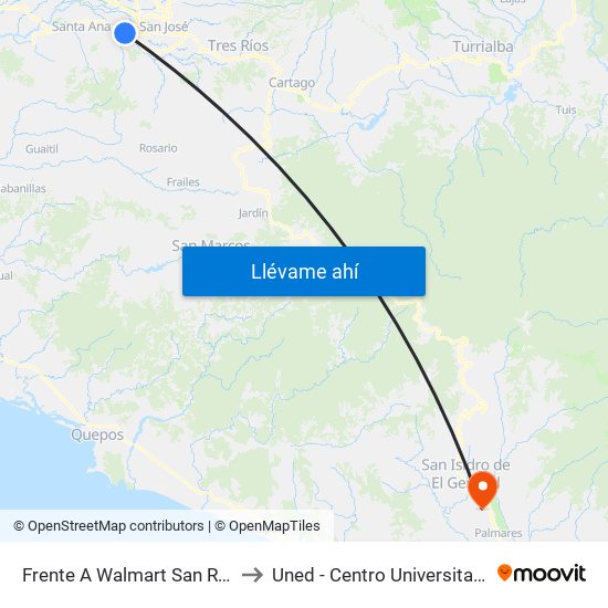 Frente A Walmart San Rafael, Escazú to Uned - Centro Universitario San Isidro map