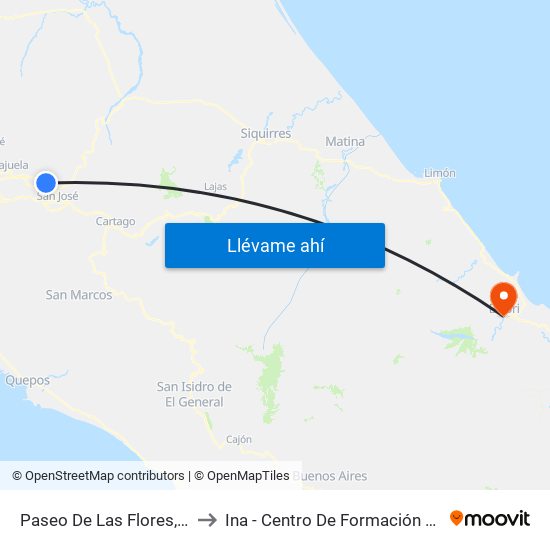 Paseo De Las Flores, Heredia to Ina - Centro De Formación Talamanca map