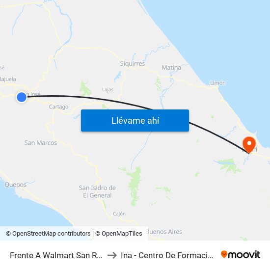 Frente A Walmart San Rafael, Escazú to Ina - Centro De Formación Talamanca map