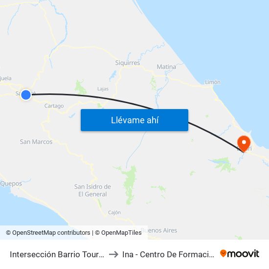 Intersección Barrio Tournon, San José to Ina - Centro De Formación Talamanca map