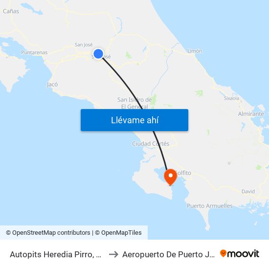 Autopits Heredia Pirro, Heredia to Aeropuerto De Puerto Jiménez map