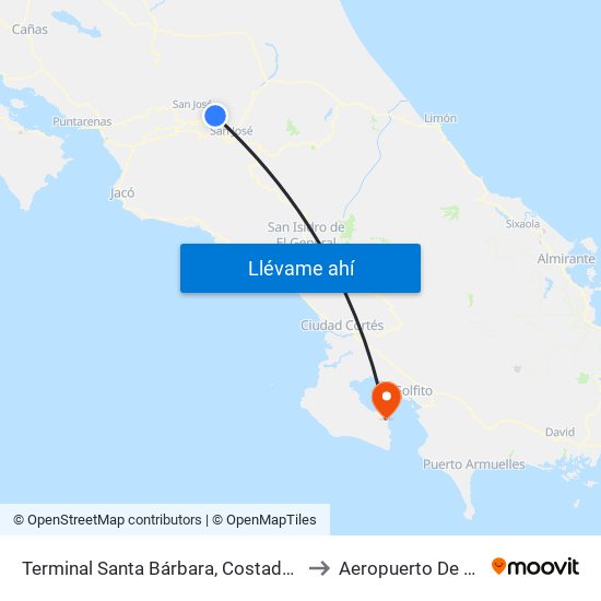 Terminal Santa Bárbara, Costado Sur Parque Santa Bárbara to Aeropuerto De Puerto Jiménez map