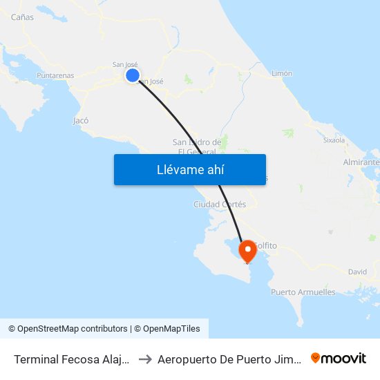 Terminal Fecosa Alajuela to Aeropuerto De Puerto Jiménez map