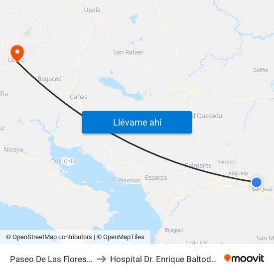 Paseo De Las Flores, Heredia to Hospital Dr. Enrique Baltodano Briceño map