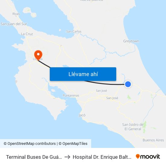 Terminal Buses De Guápiles, Pococí to Hospital Dr. Enrique Baltodano Briceño map