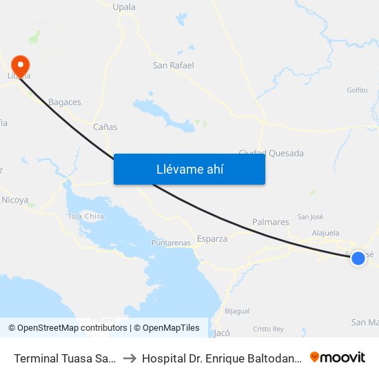 Terminal Tuasa San José to Hospital Dr. Enrique Baltodano Briceño map