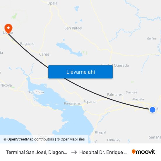 Terminal San José, Diagonal Plazoleta Tiradentes to Hospital Dr. Enrique Baltodano Briceño map