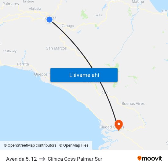 Avenida 5, 12 to Clínica Ccss Palmar Sur map